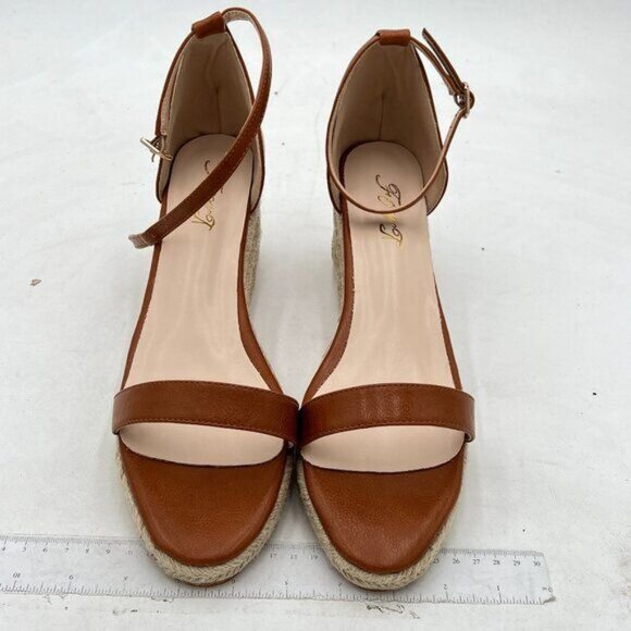 FOWT Brown Espadrille Ankle Straps Buckle Wedge for Women Open Toe Sandals - Picture 3 of 8